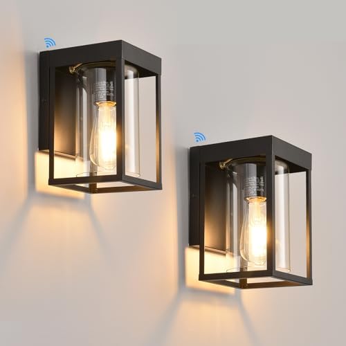 Dusk to Dawn Outdoor Wall Sconce Black 2-Pack Front Porch Wall Light by SmeikeLighting