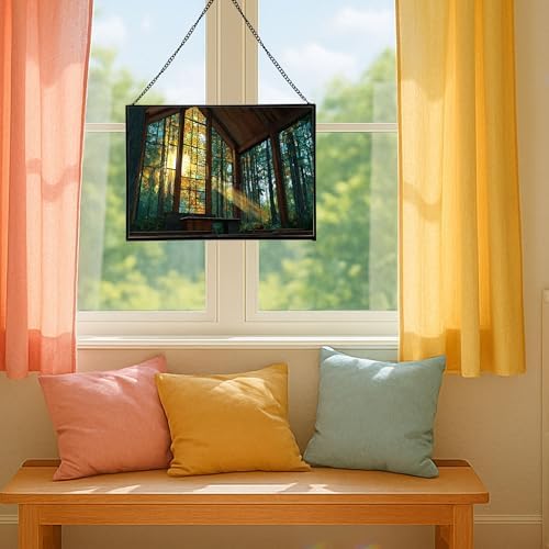 Sun Shining Through Window in Forest Chapel Rectangular Stained Glass Suncatcher – Hanging Window Panel with Animal & Nature Scene – Vibrant Glass Art Gift for Wildlife, Fantasy, Nature Lovers w19xzI - Image 5