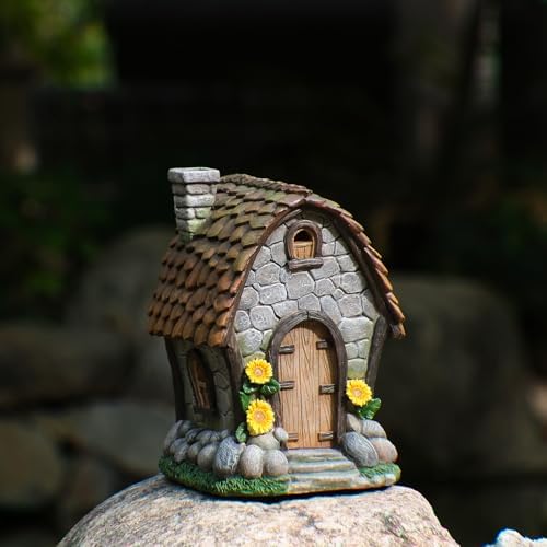 Solar Garden House Statues Outdoor with Light Yard Resin Decoration - Image 6