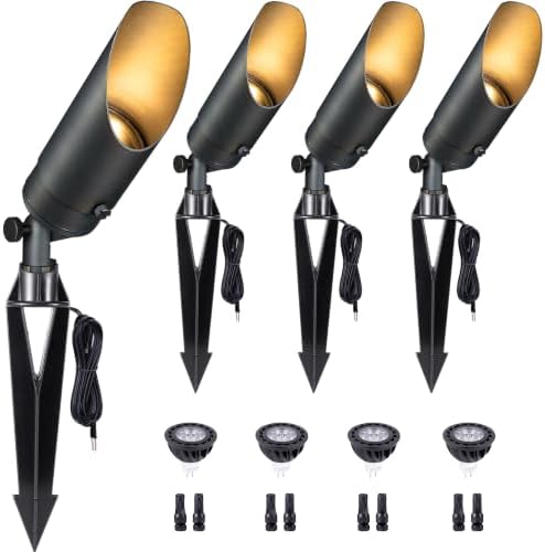 Gardenreet Brass Landscape Lighting - Low Voltage Outdoor Spotlights, Wired LED Uplights 12V, Waterproof Spot Lights, Antique Bronze for Outside Trees with 5W 4000K Natural White MR16 Bulb (4 Pack) by Gardenreet