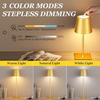 Kakanuo Gold Cordless Rechargeable Table Lamp 5000mAh Battery Operated Lamps, 3 Colors Stepless Dimming Touch Lamp for Dining, Living Room, Outdoor Patio, Kitchen Counter, 4 Pack - Image 2