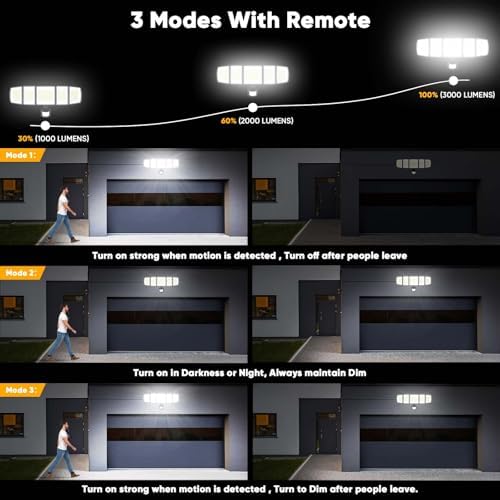 MDCMDCM Solar Motion Lights Outdoor - with 16.4ft Cable, 3000LM LED Security Lights for Outside Dusk to Dawn, IP65 Waterproof Flood Lights with Remote for Court Yard Garage Front Door - Image 4
