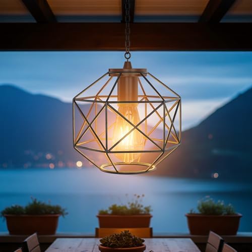 Hanging Solar Lantern,7.8′′×7′′Outdoor Solar Lanterns Waterproof Pendant Light Outdoor Chandelier for Gazebo Patio Porch Garden Barn Tree Pergola Decor by Unknown