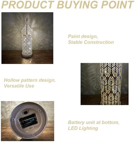 Moroccan Lantern Hollow White LED Wind Lamp Wrought Iron Decorative Ramadan Lantern for Hanging or Table Home, No Battery - Image 6