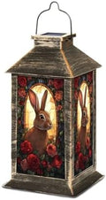 Solar Lantern Rabbit Portrait Stained Glass Style Roses Vintage Flowers Outdoor Waterproof Hanging Solar Light Outside Lights for Patio Yard House Lawn Decor Birthday Gifts for Women Mom by Unknown