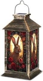 Solar Lantern Rabbit Portrait Stained Glass Style Roses Vintage Flowers Outdoor Waterproof Hanging Solar Light Outside Lights for Patio Yard House Lawn Decor Birthday Gifts for Women Mom by Unknown