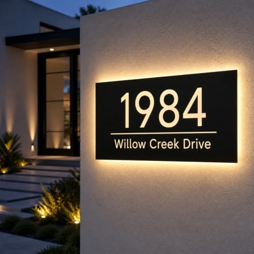 Custom LED House Numbers, Personalized Backlit Address Sign for Outside by MinIeoh