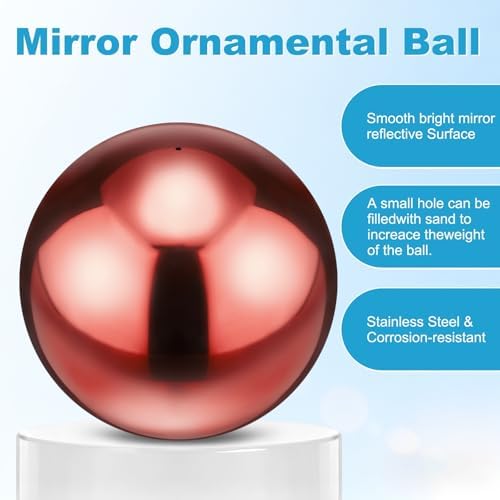 M METERXITY 1-Pack Garden Gazing Globes Ball 10 Inch 201 Stainless Steel Hollow Mirror Reflective Floating Ball for Garden/Pond/Home/Yard Outdoor Decoration [Ruby Red] - Image 2