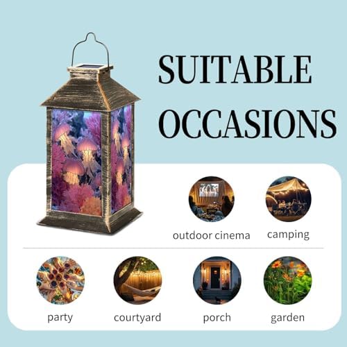 Solar Lantern Graceful Jellyfish Floating Vibrant Coral Glass Art Outdoor Waterproof Garden Hanging Lantern Solar Powered Lighting Outside Table Lamp for Patio Deck Camping 1 Pack - Image 5