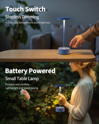 PUSU Rechargeable Table Lamps Set of 2, Blue Cordless Portable Desk Lamp - Image 4