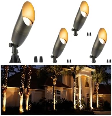 Gardenreet All Brass Landscape Lighting - LED Low Voltage Spotlights Outdoor, 12V Wired Uplights, Spot Lights Waterproof, Bronze for Outside Trees Without MR16 Bulb (4 Pack) by Gardenreet