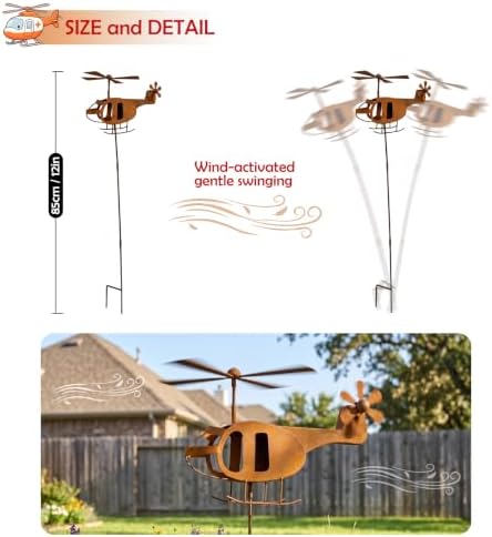 Rusty Metal Garden Decor Helicopter - Rustic Garden Decor for Outside Yard - Image 4