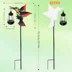 2 Pack Solar Lights Outdoor Hummingbird Garden Stakes with Solar Lanterns - Image 2