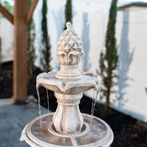 XBrand 51" 3-Tier Outdoor Water Fountain with Pump, Weather-Resistant Resin Freestanding Water Feature for Garden & Patio, Beige, Large Backyard Decor - Image 2