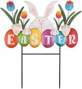 YEAHOME Easter Decorations Outdoor, Easter Letter Bunny Decorative Garden Stakes with Flowers, Metal Colorful Yard Signs for Outside Garden Porch Lawn Backyard Decorations by YEAHOME
