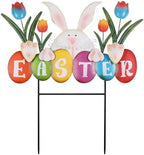 YEAHOME Easter Decorations Outdoor, Easter Letter Bunny Decorative Garden Stakes with Flowers, Metal Colorful Yard Signs for Outside Garden Porch Lawn Backyard Decorations by YEAHOME