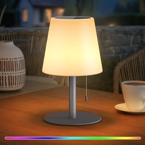 uuffoo Solar Lamp Outdoor Waterproof 8 Colors Rechargeable Cordless, Eye-Caring Dimmable Solar Lights LED Battery Operated Portable for Indoor Outdoor Garden Patio (Gray) by UUFFOO