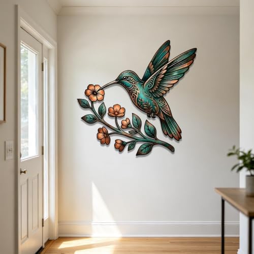Hummingbird Metal Sign Floral Wall Art Rustic Plaque for Garden Porch Home Decor Heavy Duty Waterproof Indoor Outdoor Ornament (24 INCH) - Image 5