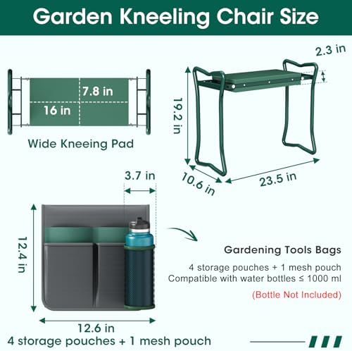 OAOA innovation 2-in-1 Garden Kneeler with Umbrella, Kneeling Bench & Grey Umbrella, Portable Stool 330lb Capacity, Garden Tools Bag with Bottle Holder, Gardening Gift for Men Women Seniors - Image 6