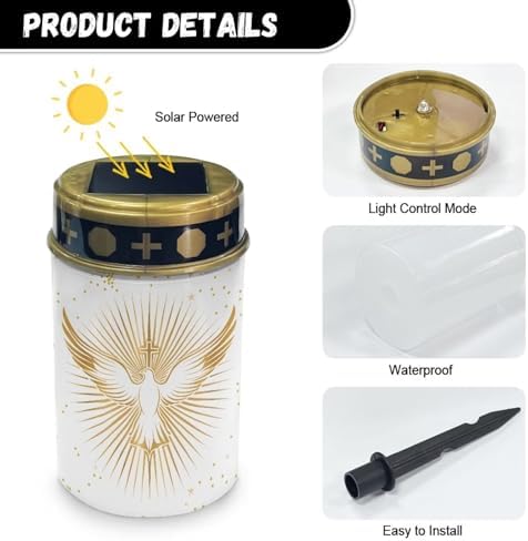 Poceacles Cross Outdoor Solar Candle Lights - Water Resistant, Gold White Dove of Peace Cross, Pack of 4 - Image 7
