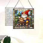Gnome with Pottery Stained Glass Suncatcher – Square Hanging Window Panel for Home, Garden, Nursery, Halloween, Christmas, Memorial Day – Whimsical Glass Art Gift for Gnome Lovers pcknl0 - Image 4