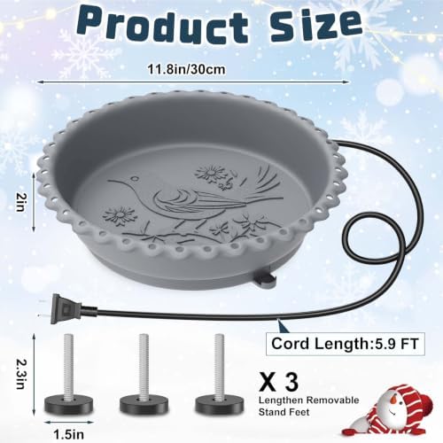Heated Bird Baths for Outdoors,100W Winter Heated Birdbath,Gray - Image 2