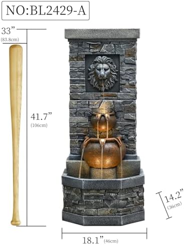 42'' 2-Tier Lion Head Outdoor Water Fountain with LED Lights for Garden - Image 3