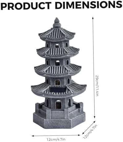 Pagoda Garden Statue Pagoda Garden Statue Solar Powered Lantern Resin Outdoor Zen Japanese Decor for Balcony, Patio, Porch, 11.4x4.7x4.7 inch Grey - Image 7