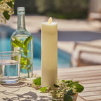 Luminara Outdoor Slim Pillar Flameless LED Candle, Ivory 2" x 8.5", Moving Flame Weather Resistant Timer Ready Battery Operated Safe Melted Edge by Luminara
