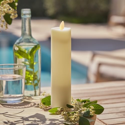 Luminara Outdoor Slim Pillar Flameless LED Candle, Ivory 2" x 8.5", Moving Flame Weather Resistant Timer Ready Battery Operated Safe Melted Edge by Luminara