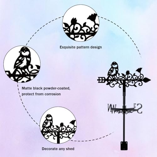 Bird and Vine Weathervane Metal Wind Vane Animal Garden Decoration Direction Sign Indicator Stake Mount Ornament for Farmhouse Yard Roof Outdoor - Image 4