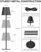 JACKYLED Cordless Table Lamps Rechargeable, 3 Adjustable Height, 5000 Capacity Operated, 3 Colors Smooth Dimming, Portable LED Waterproof Table Lamp for Dining, Bedroom, Outdoor- Black - Image 5