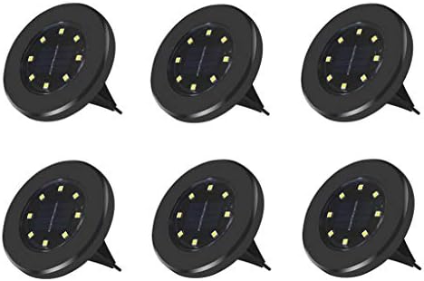 Solar Ground Lights 8 LED Disk Light Solar Powered Outdoor In-Ground Landscape Path Lights for Garden Lawn Yard Patio Driveway Walkway Pool Patio Deck Pathway,6 Pack,Warm White,Black Finish by KJingKeLai