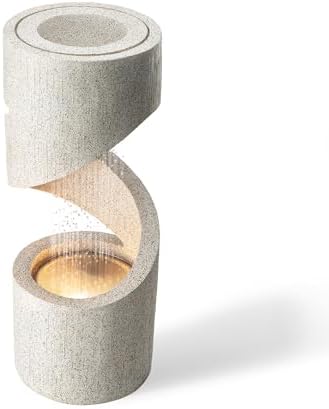 Glitzhome Outdoor Water Fountain, 31.25" H Modern Faux Terrazzo Spiral Shaped Outdoor Fountain with Pump and LED Lights,Polyresin Waterfall Fountain Water Feature for Garden, Patio, Porch Decor - Image 7