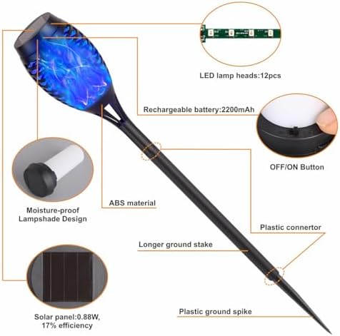 Solar Torch Flame Lights with Flickering Blue Flame, Waterproof Outdoor Landscape Decoration Lighting for Garden, Lawn, Yard, Solar Powered (24) - Image 3