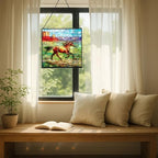 Brown Mustangs Horse cantering Through Open Canyon Floor Square Suncatcher – Stained Glass Style Window Panel with Pastoral Scene, Custom Decorative Hanging Art for Equestrian Home, Christmas WdEB2V - Image 6