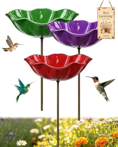 Handmade Metal Flower Garden Stakes Bird Bath, Bee Watering Station Butterfly Feeder with Colorful Flower Design Pollinator Hummingbird Water Bowl Puddler with Stand for Outdoor Yard Decor(Set 8) by Unknown