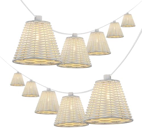 JONATHAN Y Payton 10-Light Faux-Rattan Outdoor String Lights, White by JONATHANY