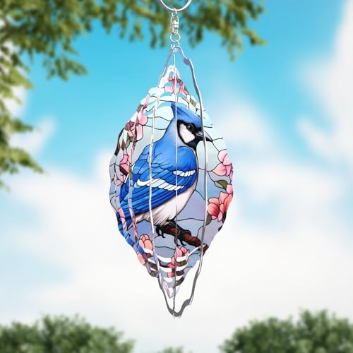 Traci's Fun Creations 10" Wind Spinner, Blue Jay Theme, Aluminum, Double Sided, Yard or Garden Décor - Image 3
