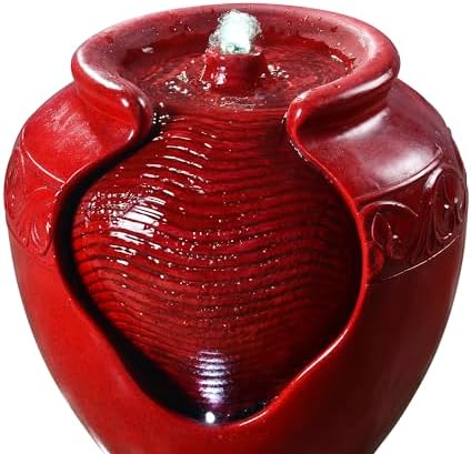 Teamson Home Outdoor Pot Fountain with LED Lights and Pump, Floor Water Fountain for Patio, Garden, Backyard, Decking Home Décor, 16.93 Inch Height, Red - Image 5