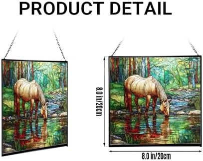Palomino Rocky Mountain Horse grazing beside shallow stream Square Suncatcher –Stained Glass Style Window Panel with Pastoral Scene, Custom Decorative Hanging Art for Equestrian Home, Christmas Jkv88r - Image 2