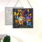 Gnome Among Butterflies Stained Glass Suncatcher – Square Hanging Window Panel for Home or Greenhouse – Whimsical Glass Art Gift for Garden Lovers, Christmas, Halloween, Father Days mExMxO - Image 4