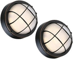 2Pack Oil Rubbed Bronze 8" Nautical Outdoor Light Fixture - Round Bulkhead LED Light 3000K, 1500LM, 15W Oil Rubbed Bronze Nautical Bulkhead Sauna & Dock Light for House by Faymartlighting