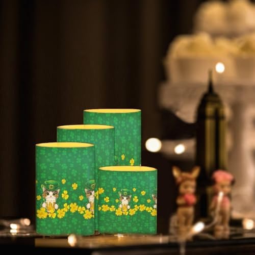 5.7" x 3" Battery Operated Candles with Timer 4Pcs Cat Flameless LED Candles Bulk with Remote Shamrocks Electric Fake Plastic Pillar Lights Bulk for St Paddy's Day - Image 3