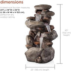 Alpine Corporation | 40" 4-Tier Rock Floor Fountain with Cascading Water & White LED Lights, Tranquil Outdoor Water Feature for Garden, Patio, Yard & Deck, Light Gray - Image 3