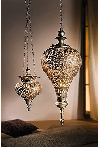 Westcharm Antique Silver Oriental Moroccan Ramadan Lantern Metal Hanging Pendant Light Candle Lantern Lamp Decorative Decor Indoor Outdoor - Small - Image 2