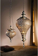 Westcharm Antique Silver Oriental Moroccan Ramadan Lantern Metal Hanging Pendant Light Candle Lantern Lamp Decorative Decor Indoor Outdoor - Small - Image 2
