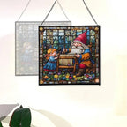 Gnome Weaving Stained Glass Suncatcher – Square Hanging Window Panel for Home, Garden, Nursery, Halloween, Christmas, Memorial Day – Whimsical Glass Art Gift for Gnome Lovers y86pad - Image 4