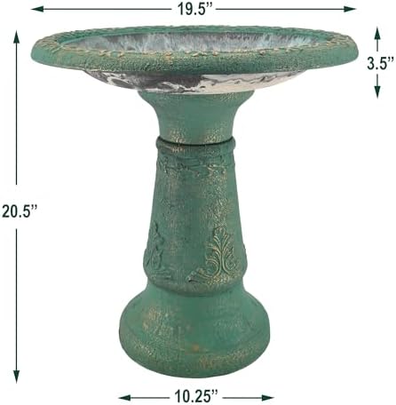 Arcadia Garden Products BB04 Fiberclay Bird Bath Outdoor Garden Decor, Antique Vintage Weather Resistant Water Bowl for Backyard and Patio and, 20-inch Tall, Green - Image 7