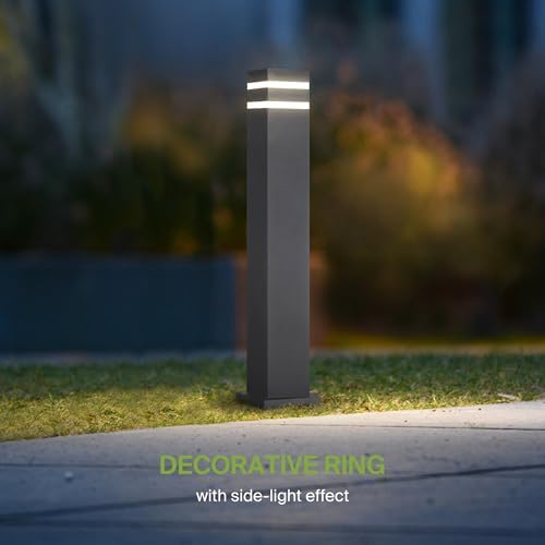 ASD 24" Square Bollard Light Fixture, Outdoor Pathway Floor Lamp | Antiglare, Waterproof, ETL Listed | 60W E26 Bulb Socket 120V | Landscape Hardwired Lighting, Exterior Post Lantern | Black, 4 Pack - Image 4